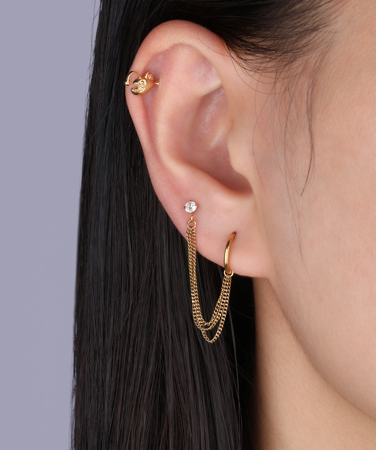 Titanium Lantern Fish Flatback Stud - Titanium - Helix, Upper Lobe, Conch - Oumo Jewelry