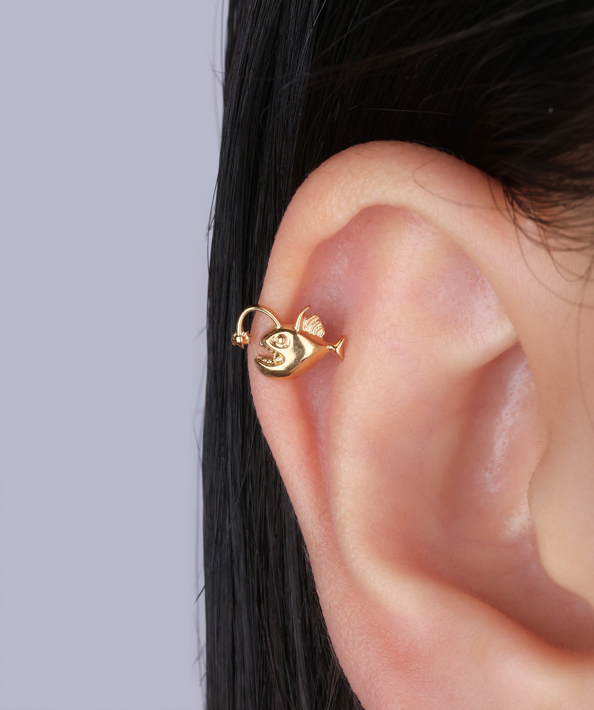 Titanium Lantern Fish Flatback Stud - Titanium - Helix, Upper Lobe, Conch - Oumo Jewelry