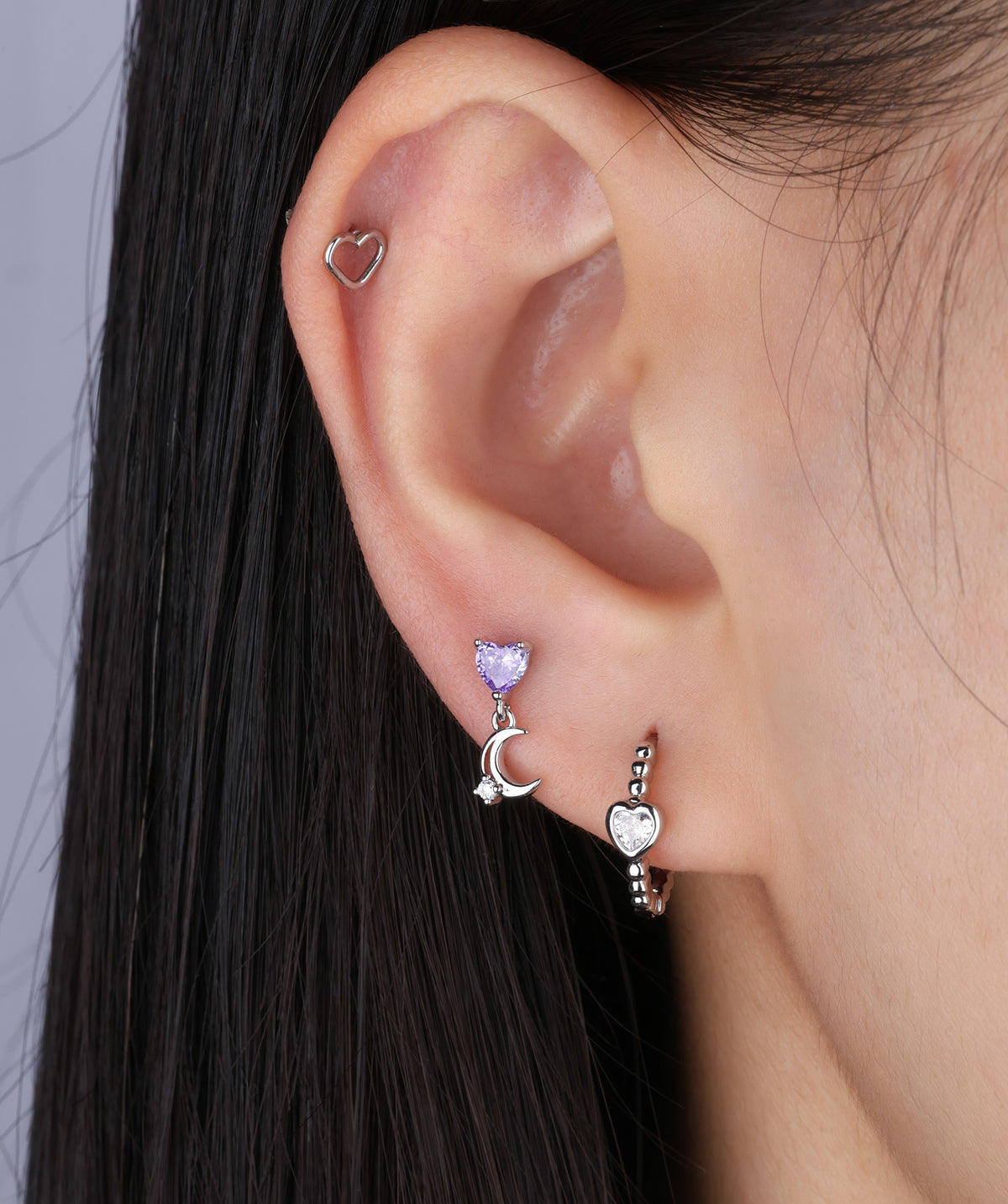 Love Moon Drop - Stainless Steel - Upper Lobe, Flat, Helix - Oumo Jewelry