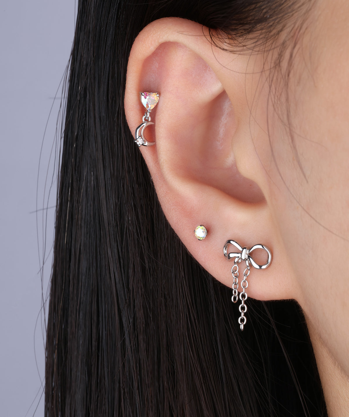 Love Moon Drop - Stainless Steel - Upper Lobe, Flat, Helix - Oumo Jewelry