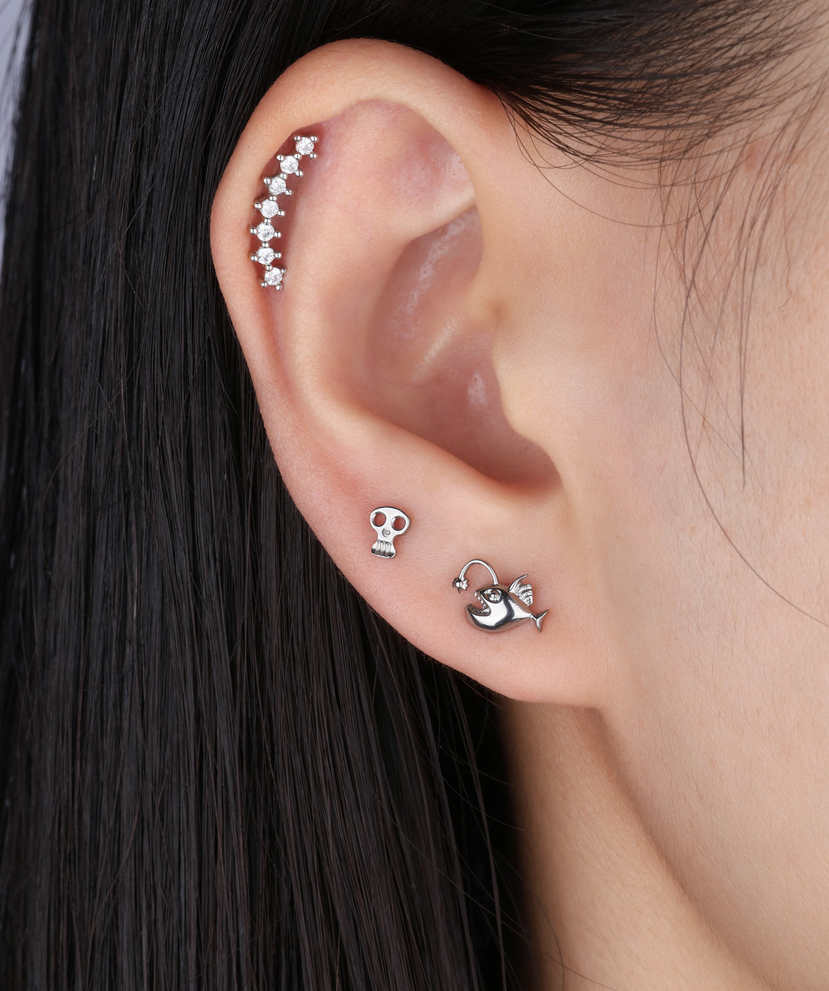 Titanium Lantern Fish Flatback Stud - Titanium - Helix, Upper Lobe, Conch - Oumo Jewelry