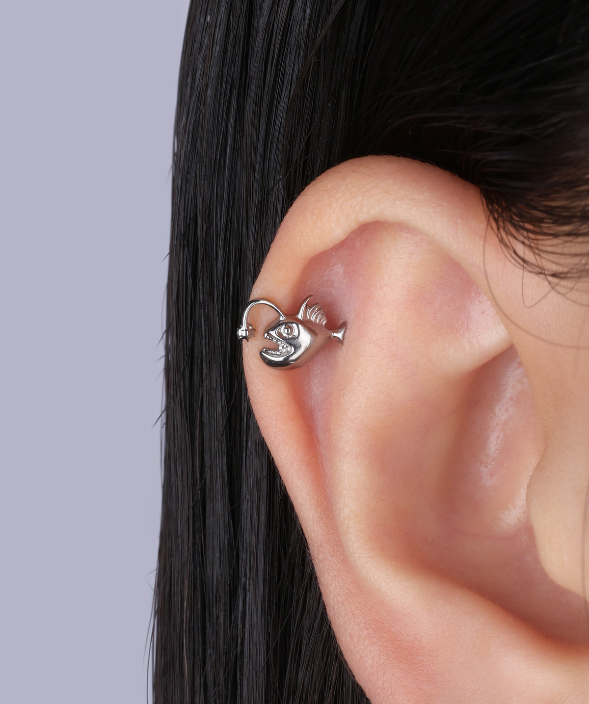 Titanium Lantern Fish Flatback Stud - Titanium - Helix, Upper Lobe, Conch - Oumo Jewelry