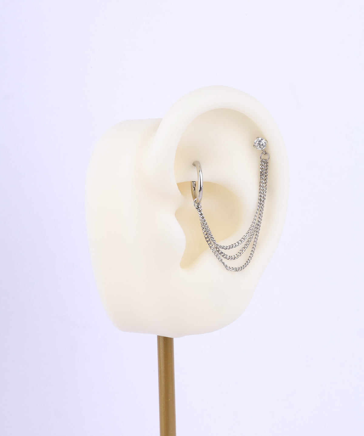 Triple Chain Earring - Stainless Steel - Lobe, Upper Lobe - Oumo Jewelry