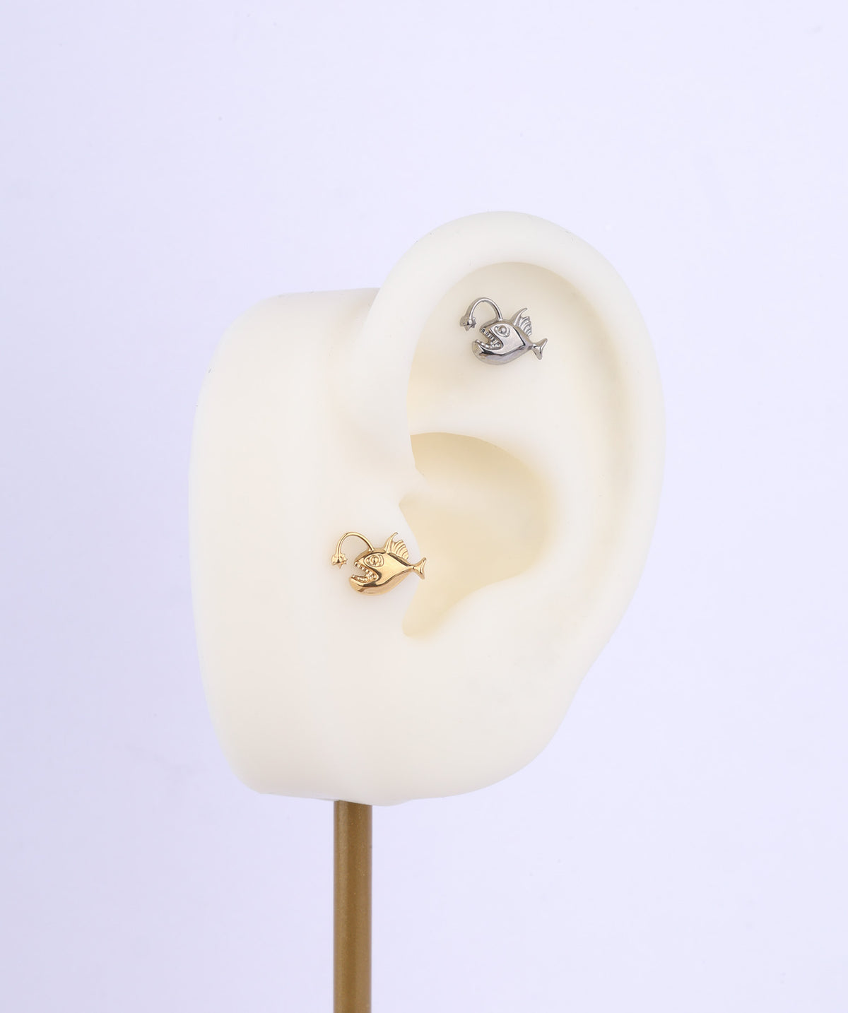 Titanium Lantern Fish Flatback Stud - Titanium - Helix, Upper Lobe, Conch - Oumo Jewelry