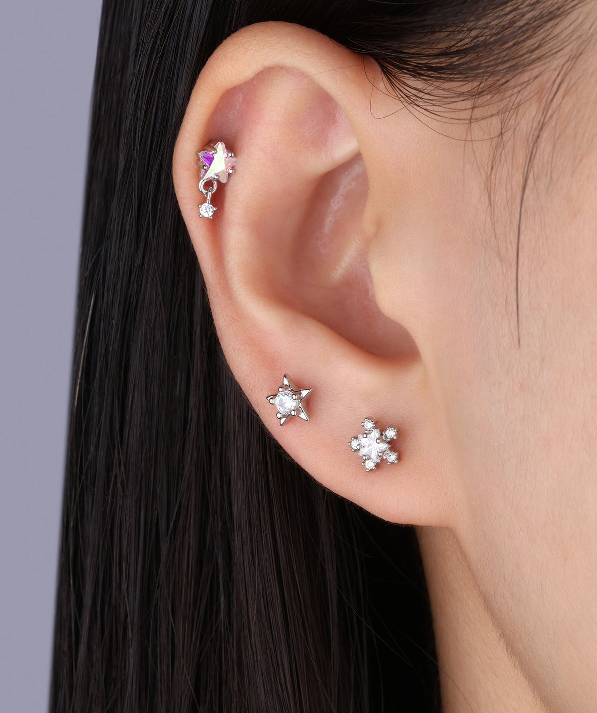 Star Gem Drop - Stainless Steel - Upper Lobe, Flat - Oumo Jewelry