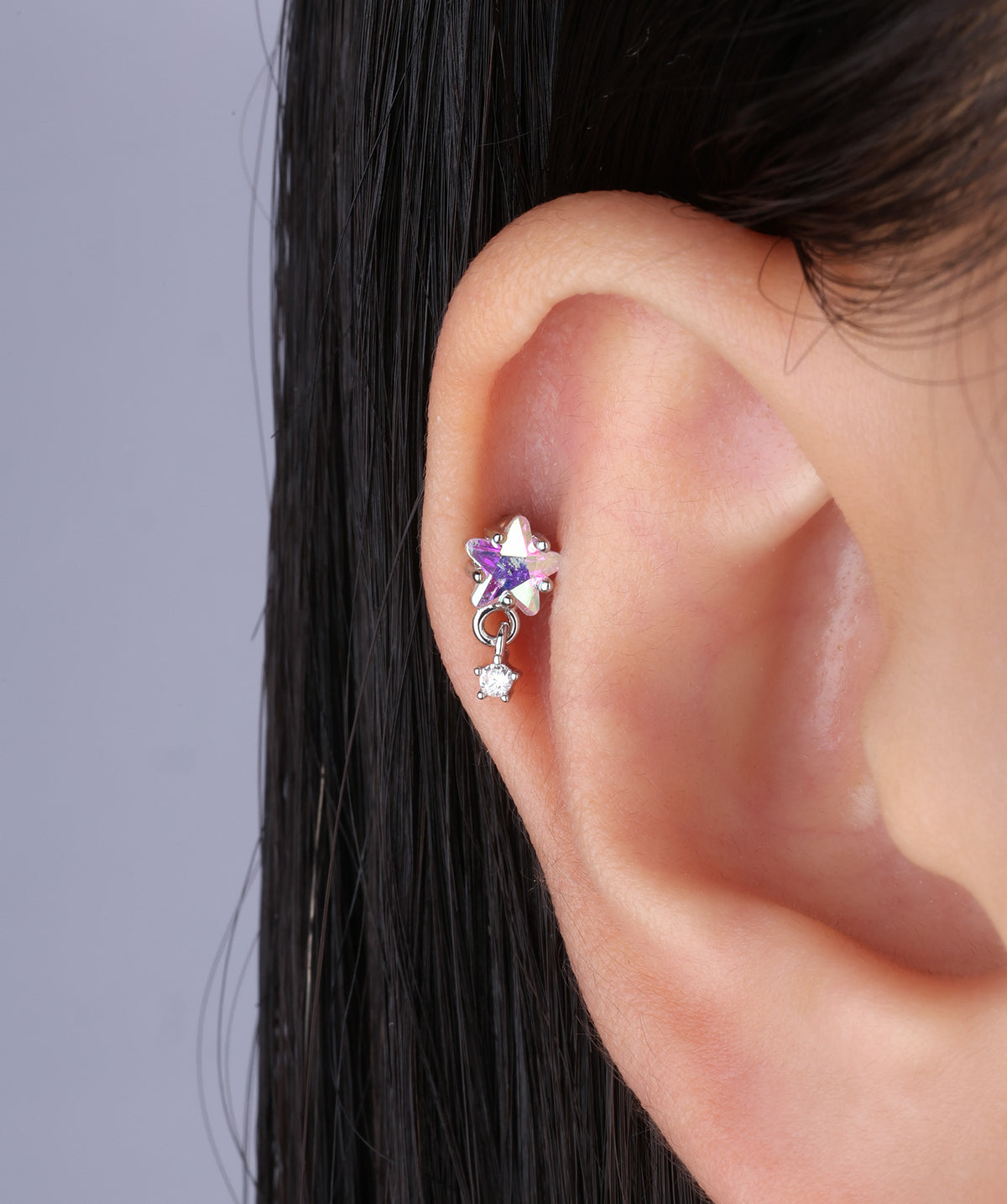 Star Gem Drop - Stainless Steel - Upper Lobe, Flat - Oumo Jewelry