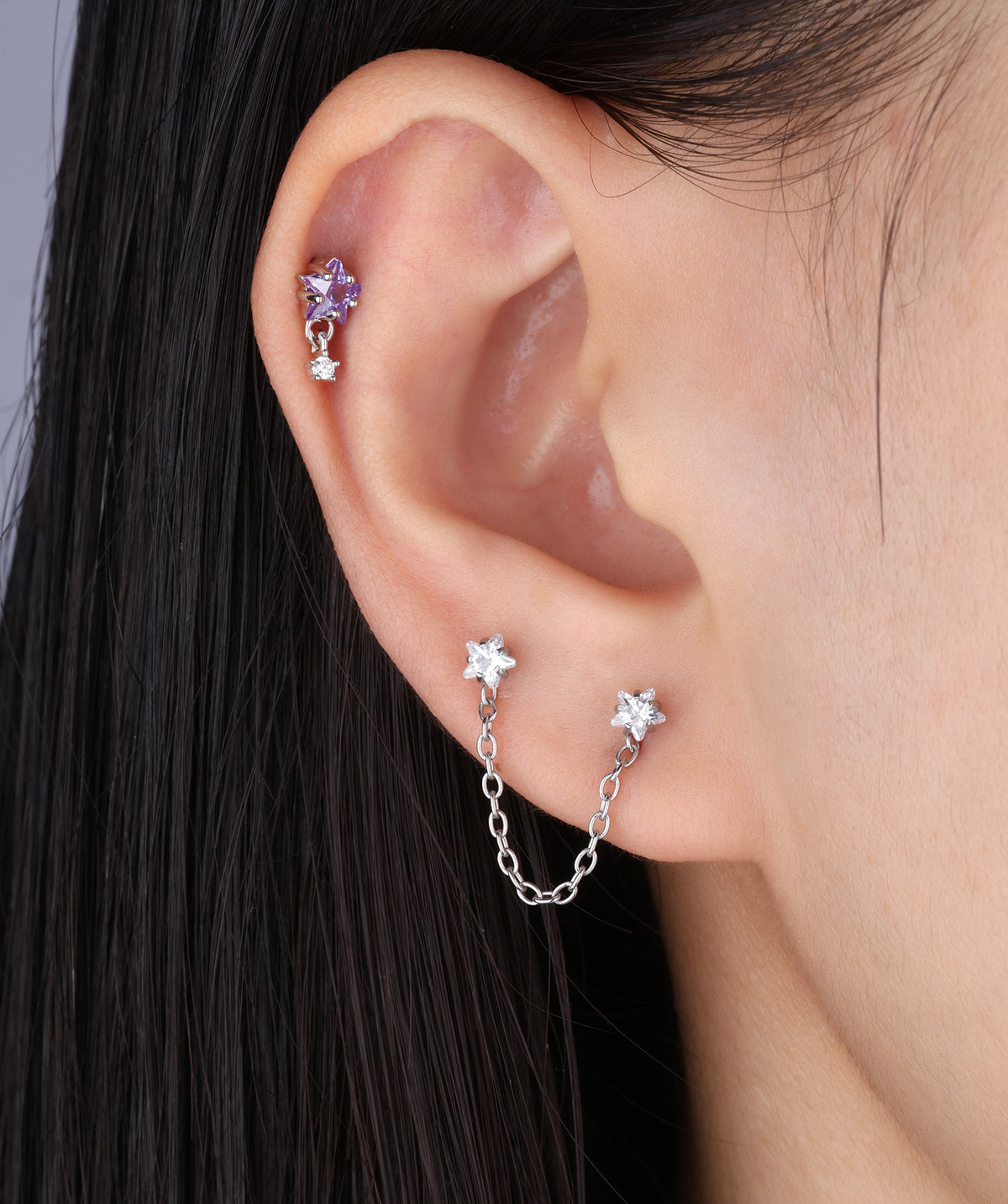 Star Gem Drop - Stainless Steel - Upper Lobe, Flat - Oumo Jewelry