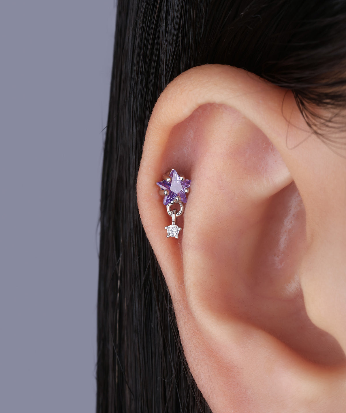 Star Gem Drop - Stainless Steel - Upper Lobe, Flat - Oumo Jewelry