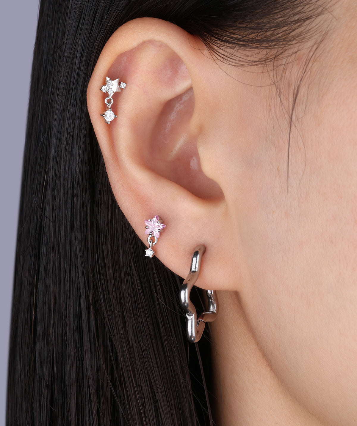 Star Gem Drop - Stainless Steel - Upper Lobe, Flat - Oumo Jewelry