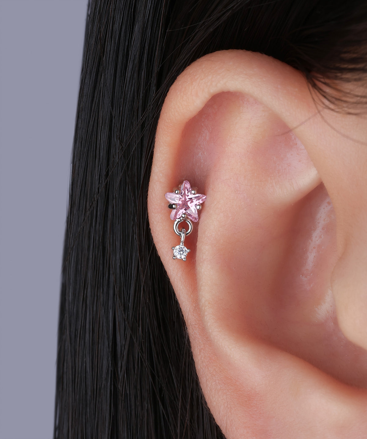 Star Gem Drop - Stainless Steel - Upper Lobe, Flat - Oumo Jewelry