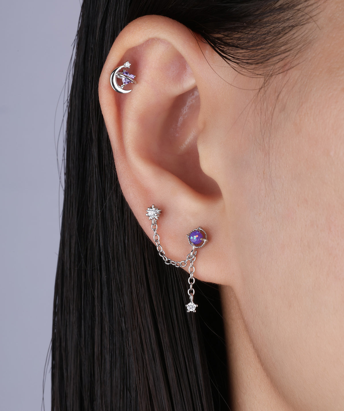 Charming Heart Moon Stud - Stainless Steel - Upper Lobe, Helix - Oumo Jewelry