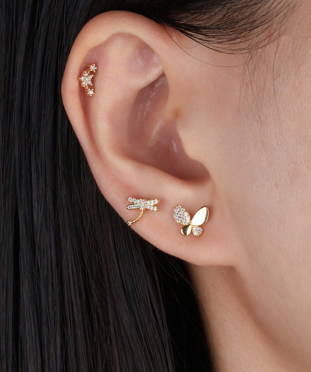 Fun Dragonfly Stud - Stainless Steel - Upper Lobe, Helix - Oumo Jewelry