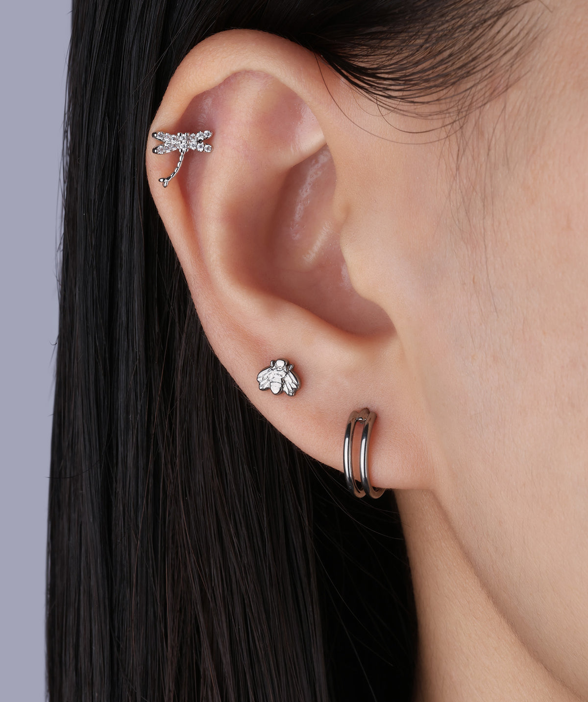 Fun Dragonfly Stud - Stainless Steel - Upper Lobe, Helix - Oumo Jewelry