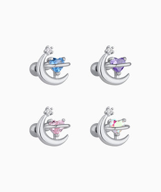 Charming Heart Moon Stud - OumoJewelry
