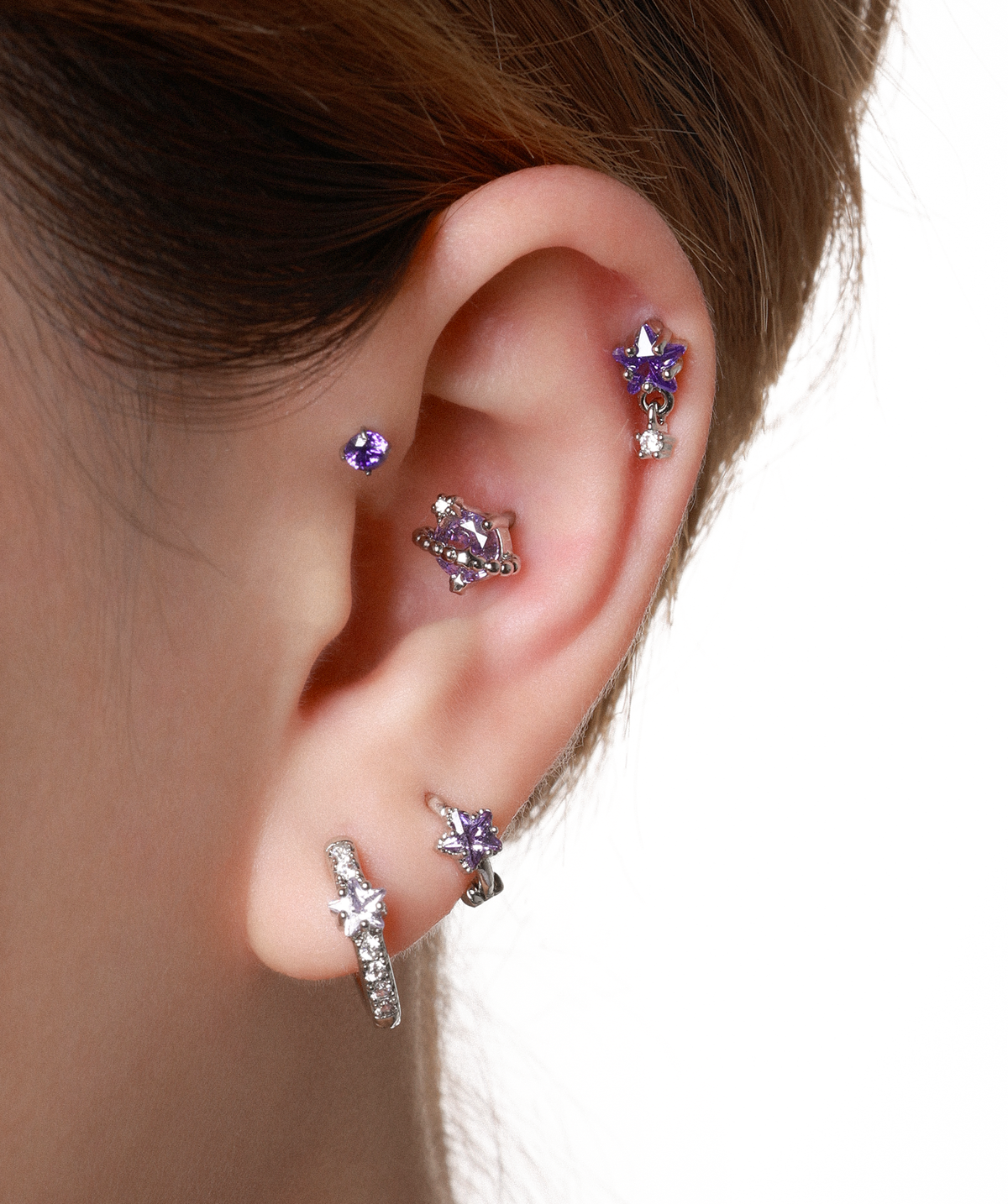 Star Gem Drop - Stainless Steel - Upper Lobe, Flat - Oumo Jewelry