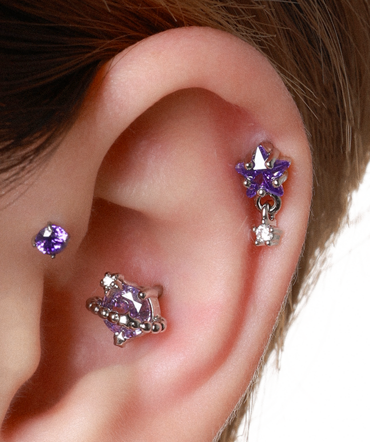 Star Gem Drop - Stainless Steel - Upper Lobe, Flat - Oumo Jewelry