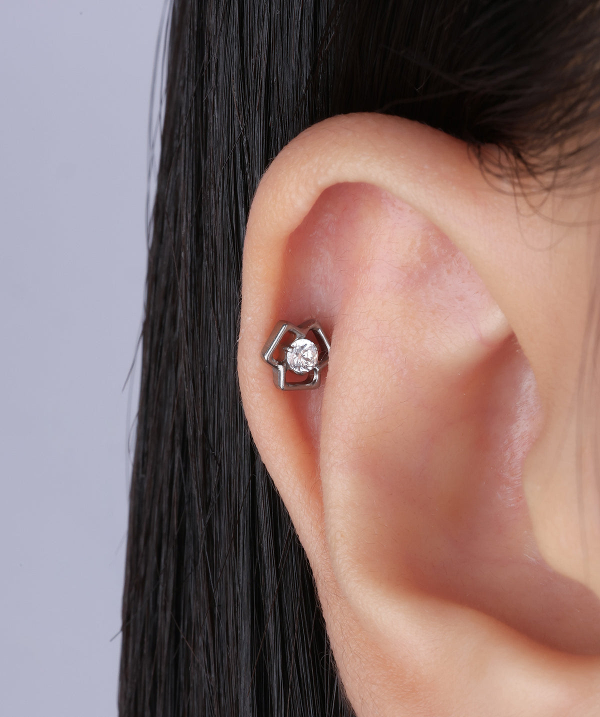 Titanium Flower Flatback Stud - Titanium - Helix, Upper Lobe, Conch - Oumo Jewelry