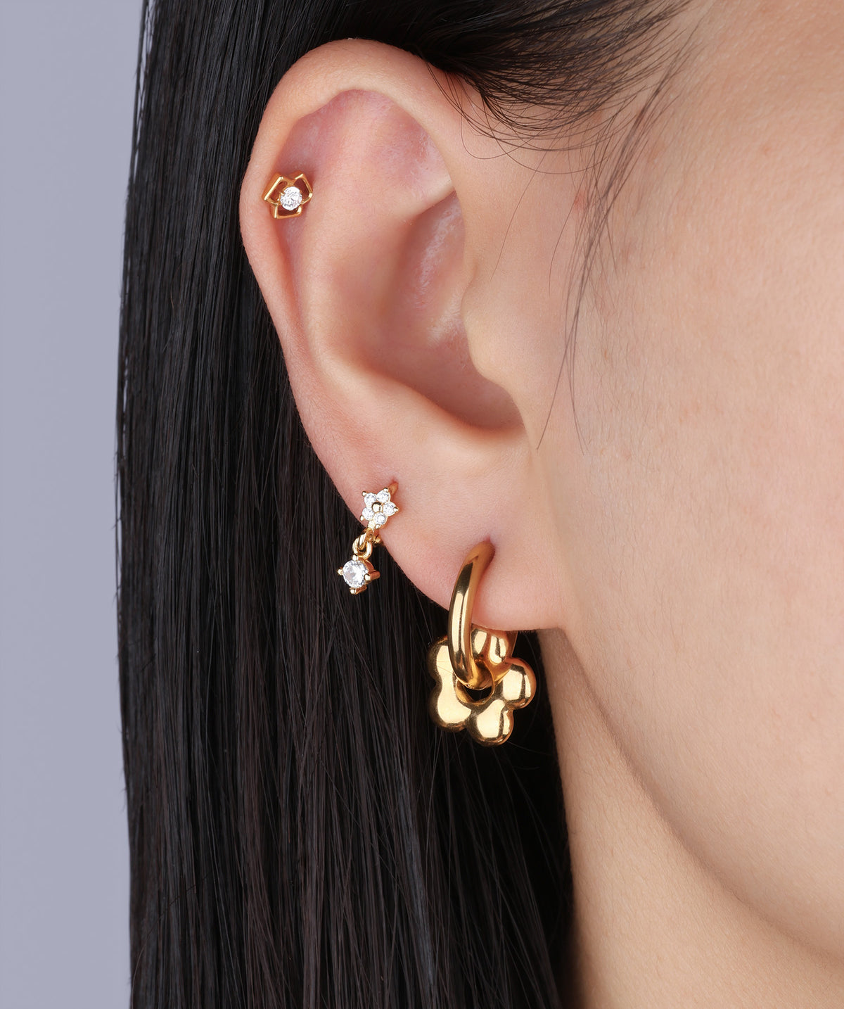 Titanium Flower Flatback Stud - Titanium - Helix, Upper Lobe, Conch - Oumo Jewelry
