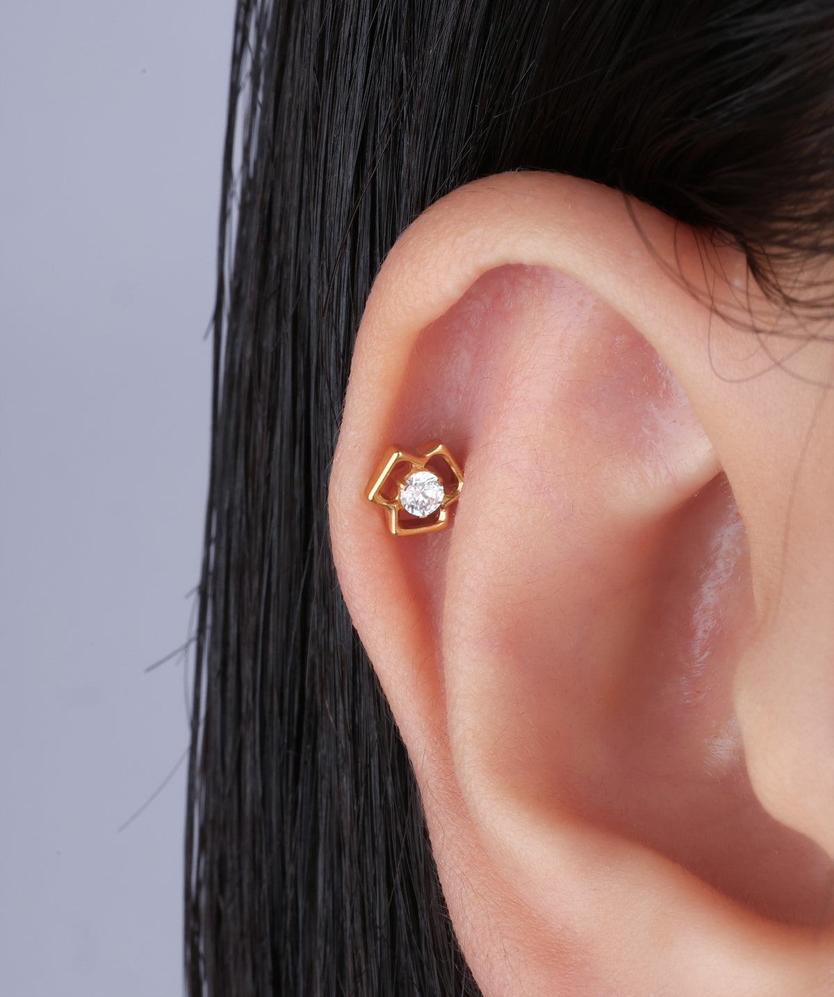 Titanium Flower Flatback Stud - Titanium - Helix, Upper Lobe, Conch - Oumo Jewelry