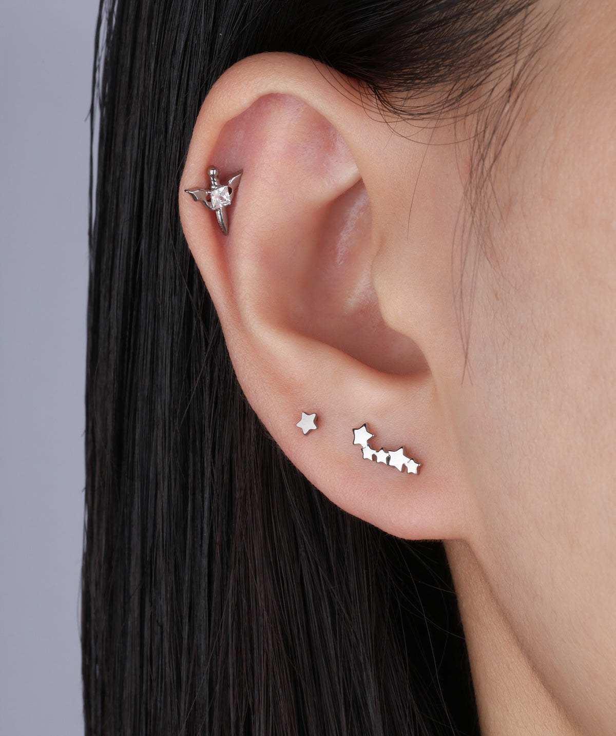Titanium Winged Sword Flatback Stud - Titanium - Helix, Upper Lobe, Flat - Oumo Jewelry
