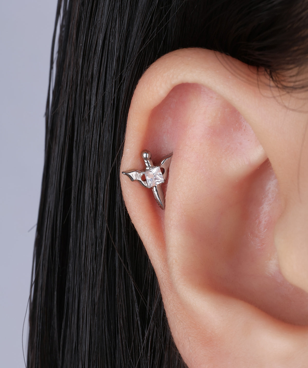 Titanium Winged Sword Flatback Stud - Titanium - Helix, Upper Lobe, Flat - Oumo Jewelry