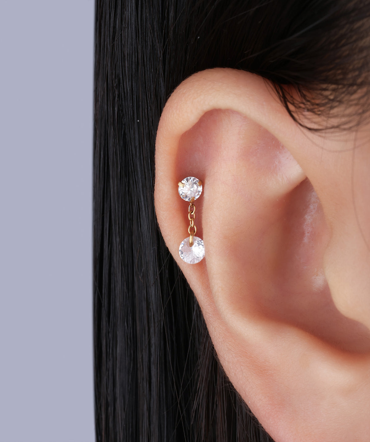 Gemstone Drop Stud - Stainless Steel - Upper Lobe, Flat, Helix - Oumo Jewelry