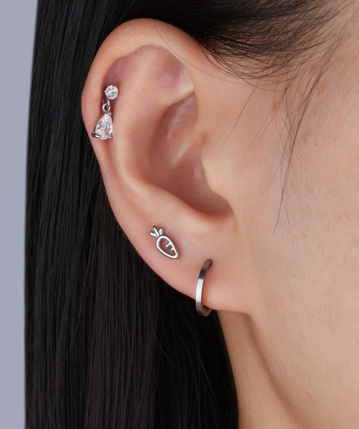 Cute Carrot Flatback Stud - Stainless Steel - Helix, Upper Lobe, Conch - Oumo Jewelry