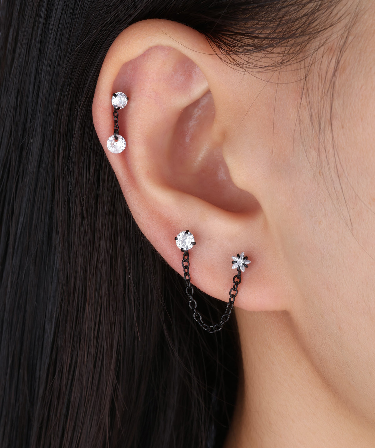 Gemstone Drop Stud - Stainless Steel - Upper Lobe, Flat, Helix - Oumo Jewelry