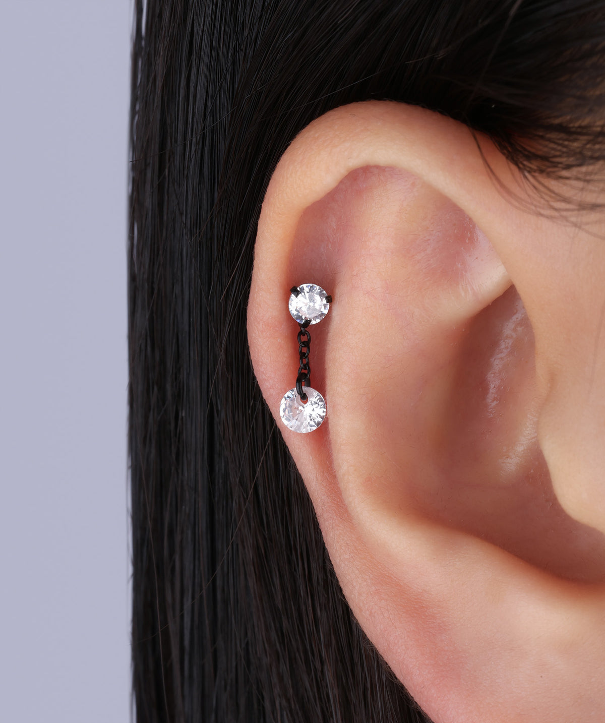 Gemstone Drop Stud - Stainless Steel - Upper Lobe, Flat, Helix - Oumo Jewelry