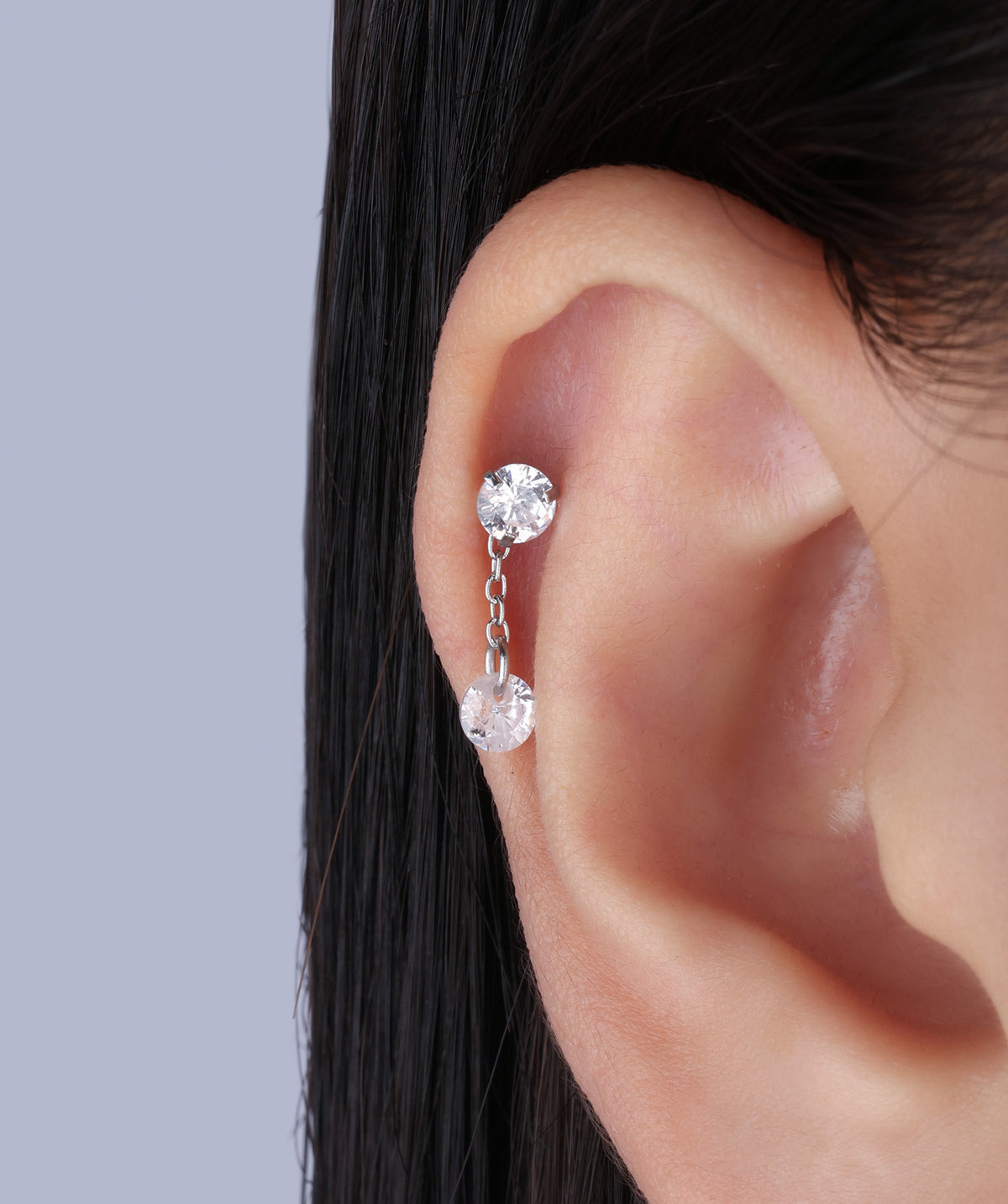Gemstone Drop Stud - Stainless Steel - Upper Lobe, Flat, Helix - Oumo Jewelry