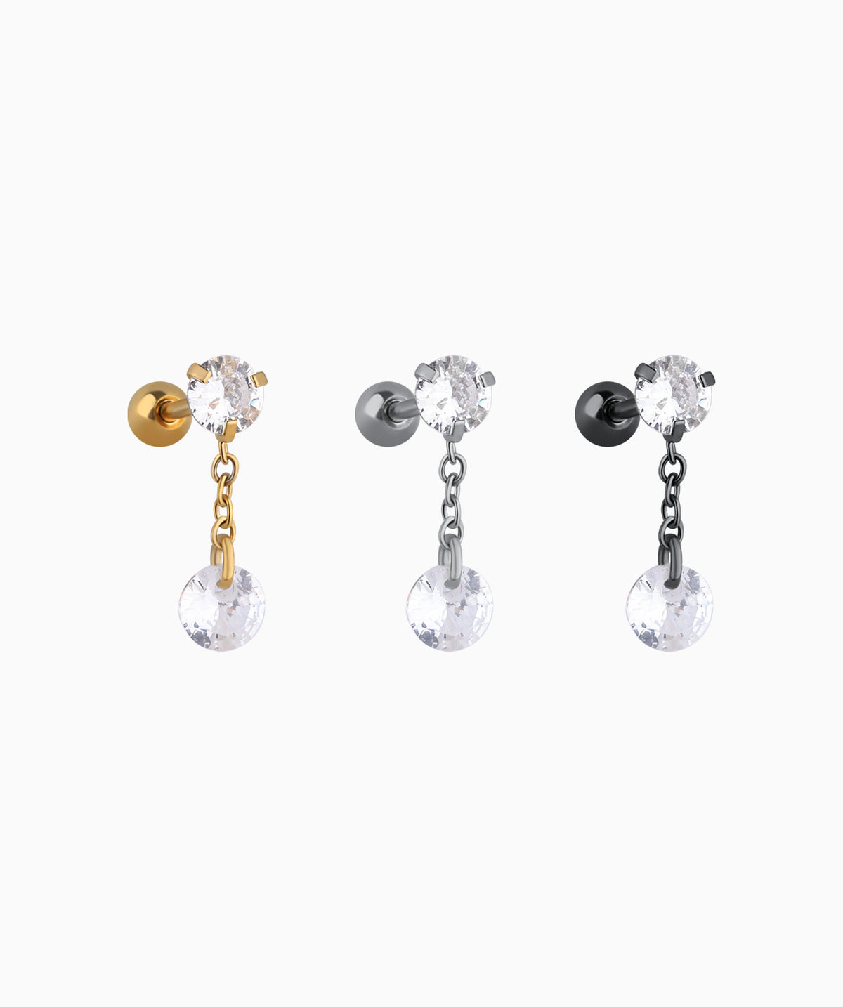 Gemstone Drop Stud - Stainless Steel - Upper Lobe, Flat, Helix - Oumo Jewelry