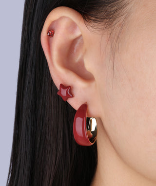 Red Enamel Star Studs - OumoJewelry
