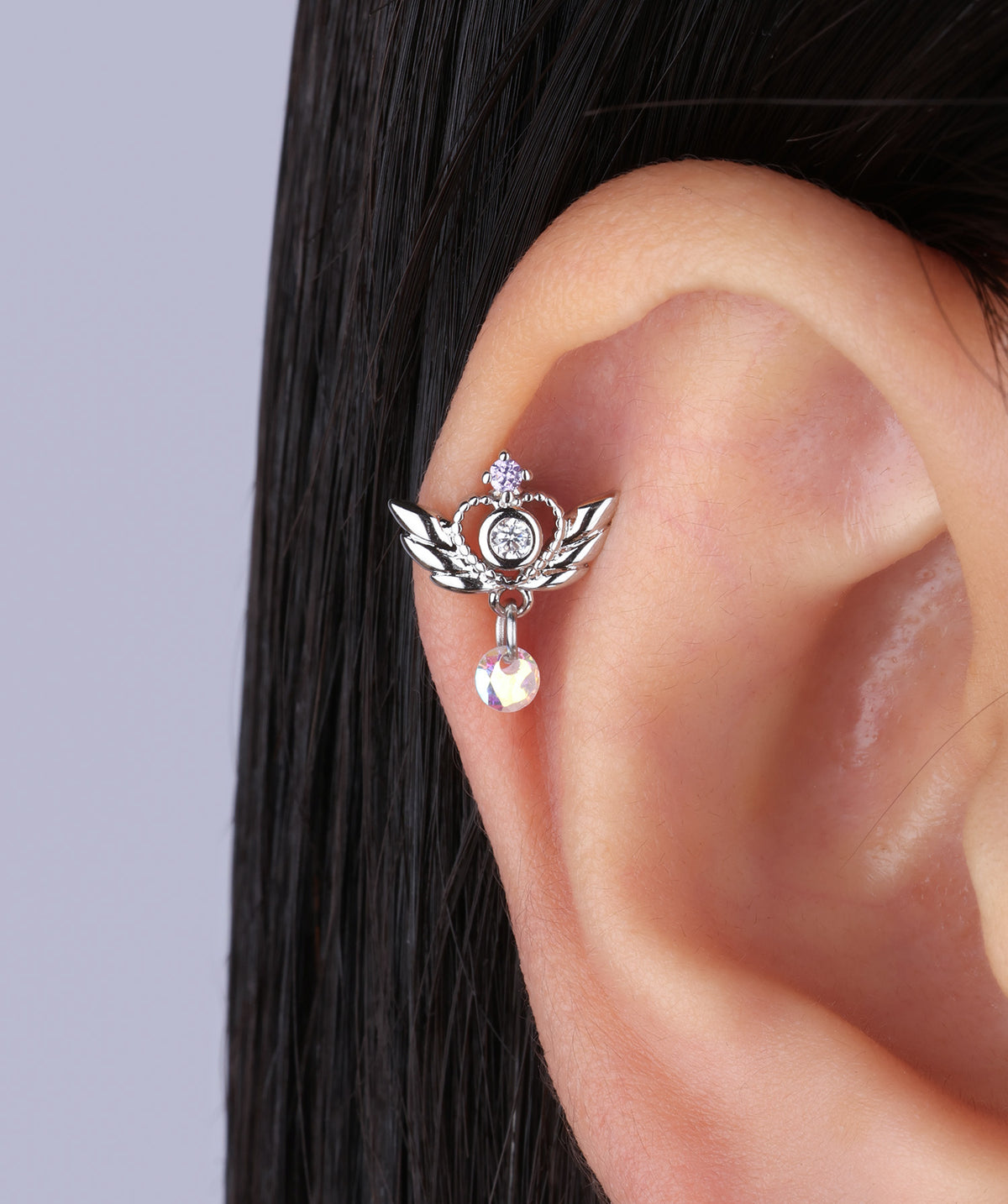 Wings of Love Stud - Stainless Steel - Upper Lobe, Flat, Helix - Oumo Jewelry