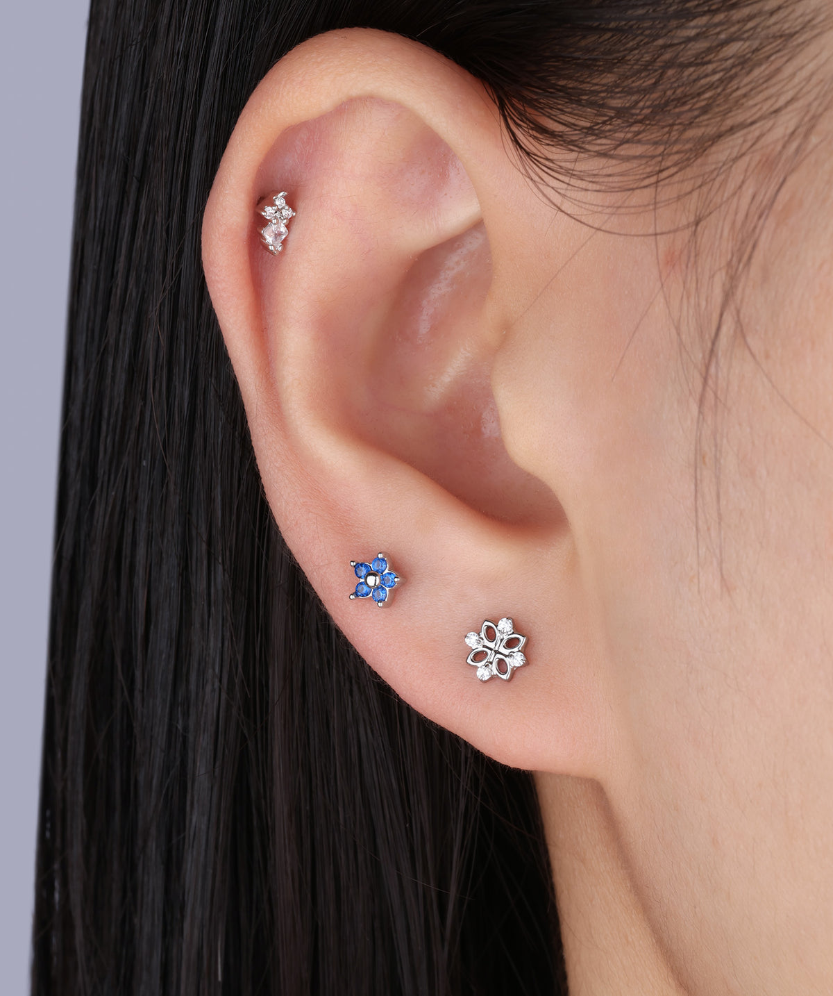 Titanium Hollow Flower Flatback Stud - Titanium - Helix, Upper Lobe, Conch - Oumo Jewelry