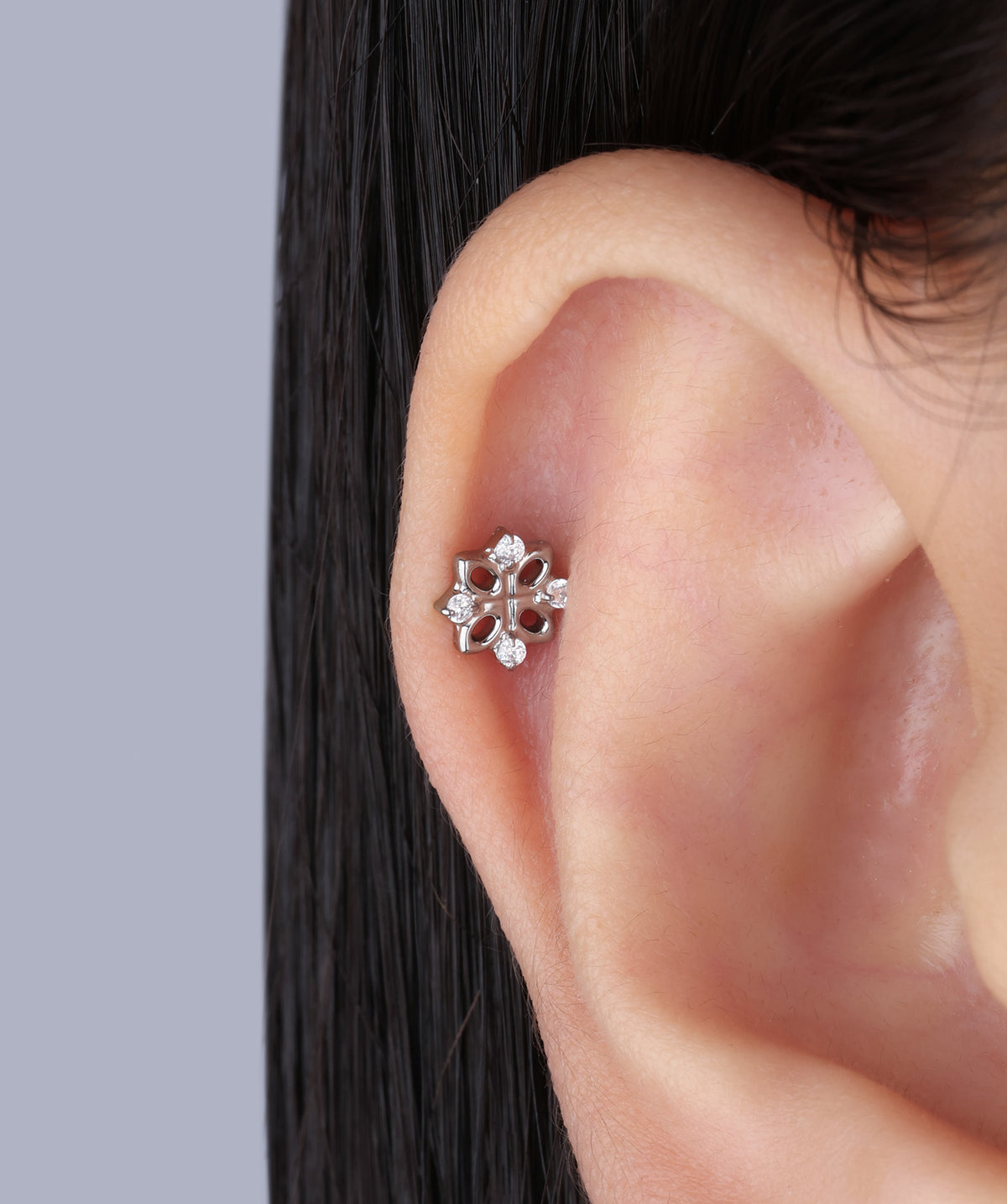 Titanium Hollow Flower Flatback Stud - Titanium - Helix, Upper Lobe, Conch - Oumo Jewelry