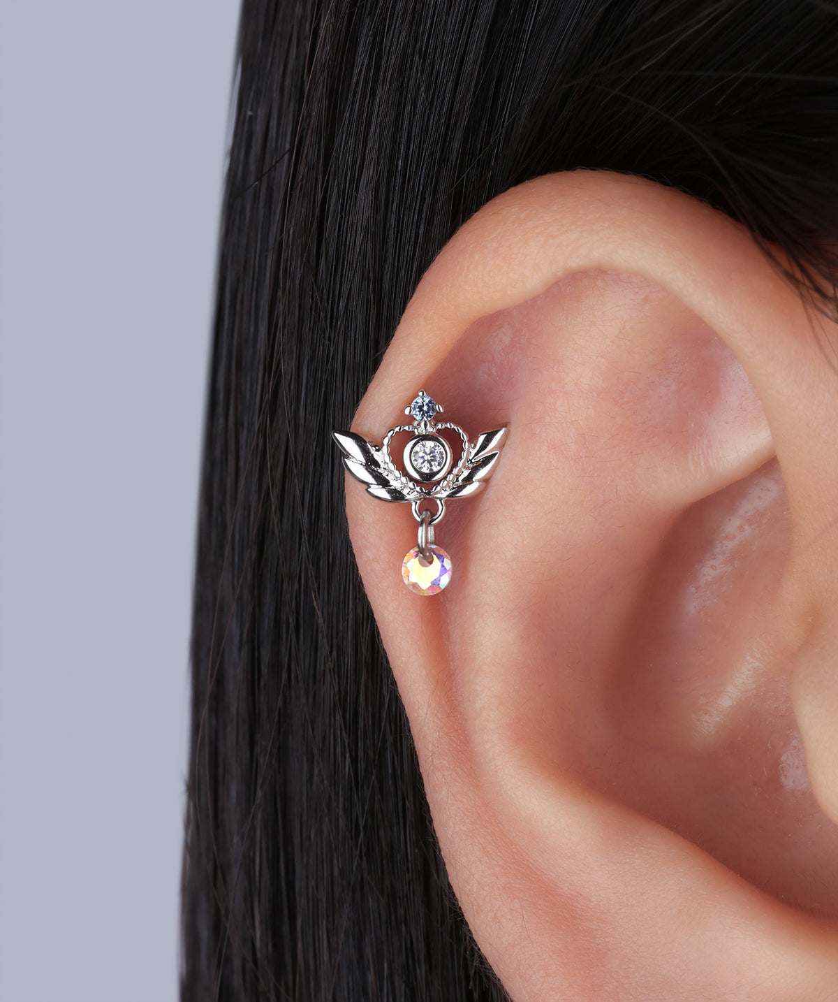 Wings of Love Stud - Stainless Steel - Upper Lobe, Flat, Helix - Oumo Jewelry