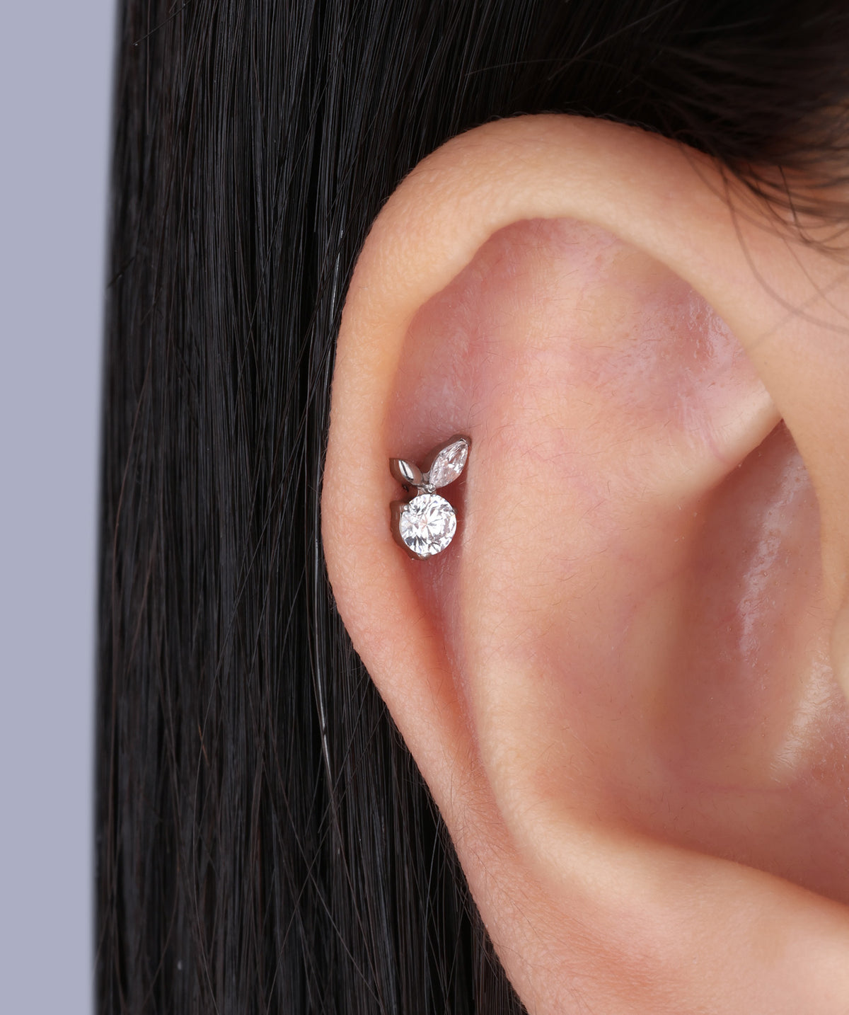 Titanium Plum Flatback Stud - Titanium - Helix, Upper Lobe, Conch - Oumo Jewelry