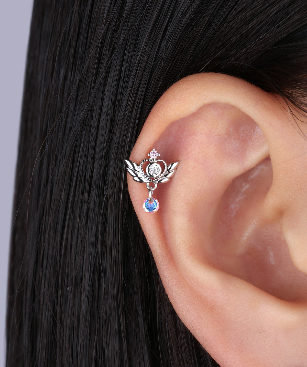 Wings of Love Stud - Stainless Steel - Upper Lobe, Flat, Helix - Oumo Jewelry