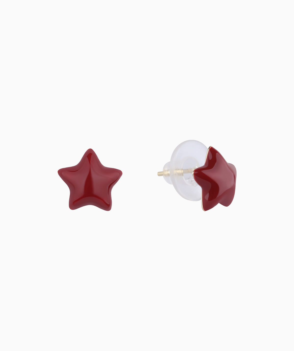 Red Enamel Star Studs - Brass - Oumo Jewelry