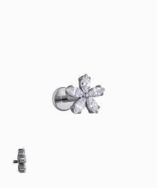 Titanium Dazzling Flower Flatback Stud - OumoJewelry