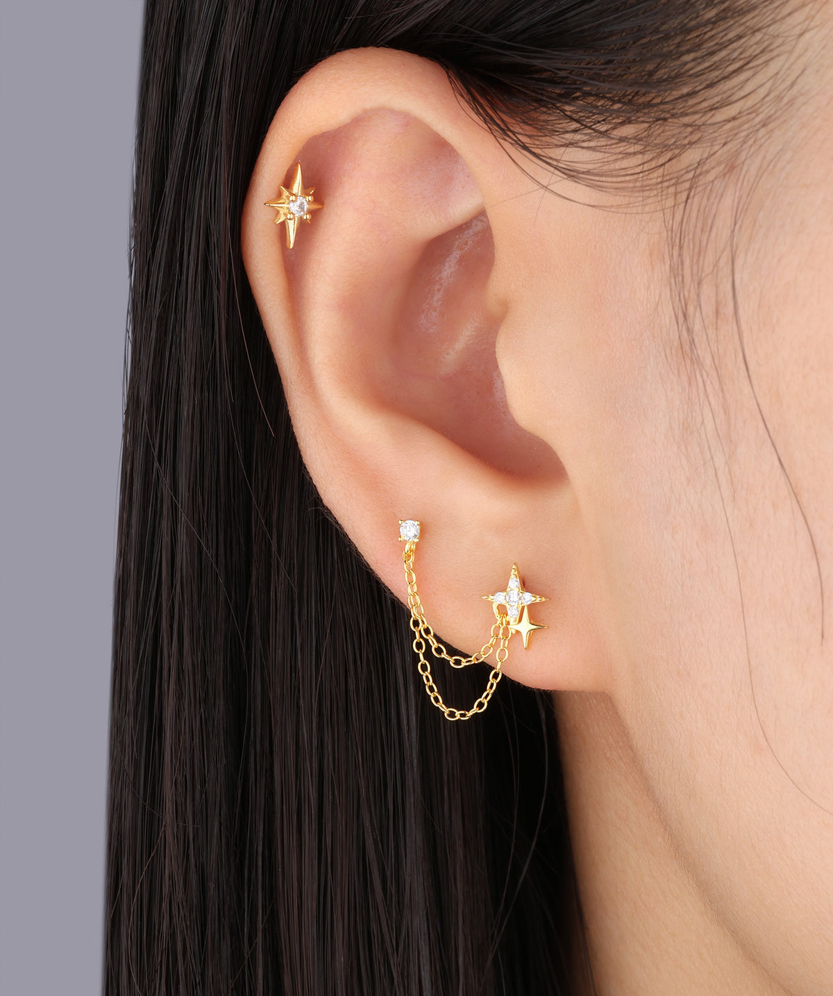 Twinkling Star Chain - Sterling Silver 925 - Lobe, Upper Lobe - Oumo Jewelry