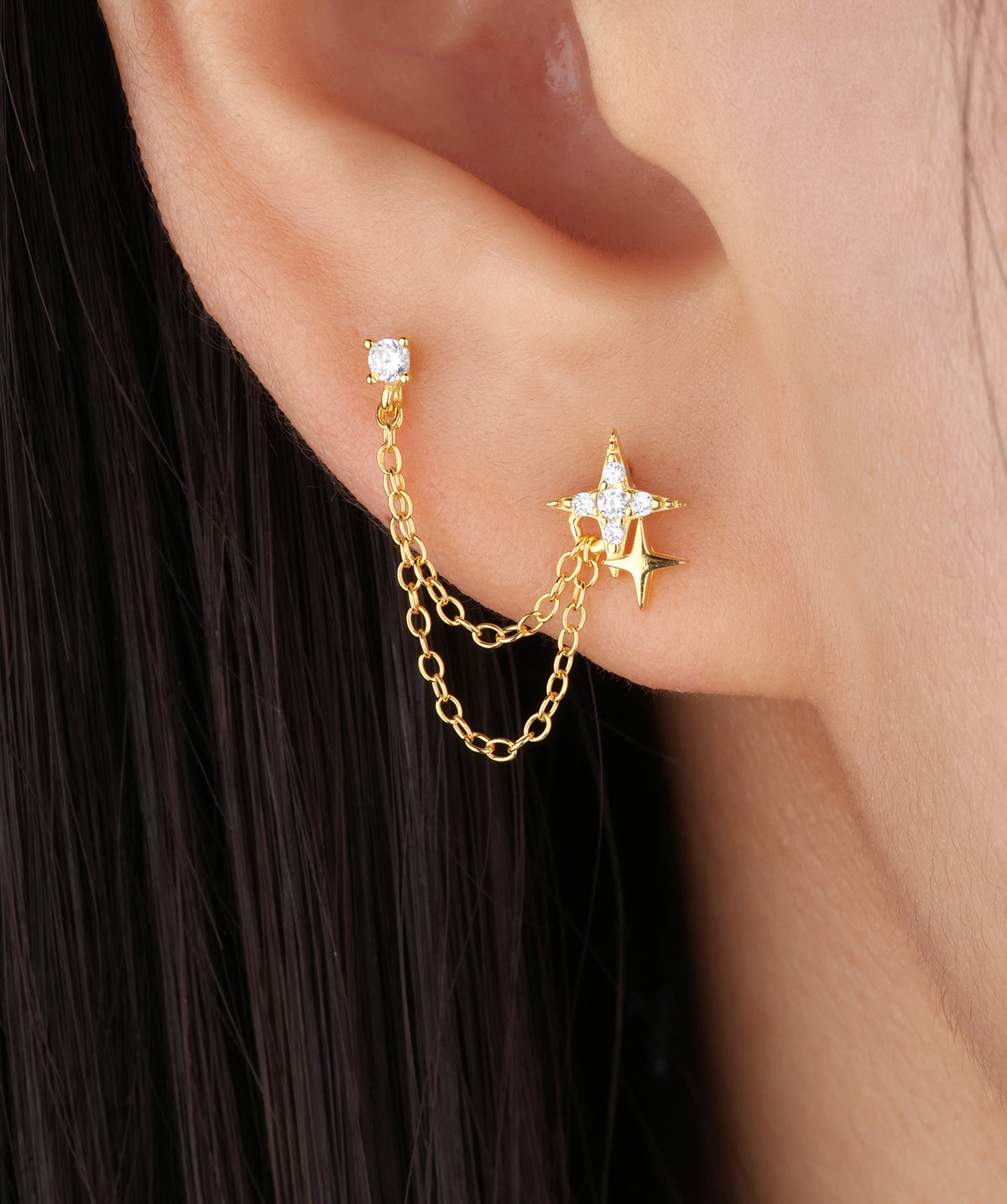 Twinkling Star Chain - Sterling Silver 925 - Lobe, Upper Lobe - Oumo Jewelry