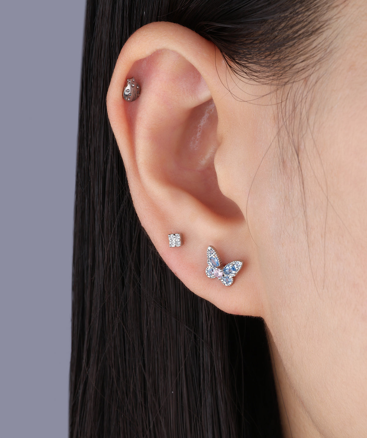 Titanium Ladybug Flatback Stud - Titanium - Helix, Upper Lobe, Conch - Oumo Jewelry