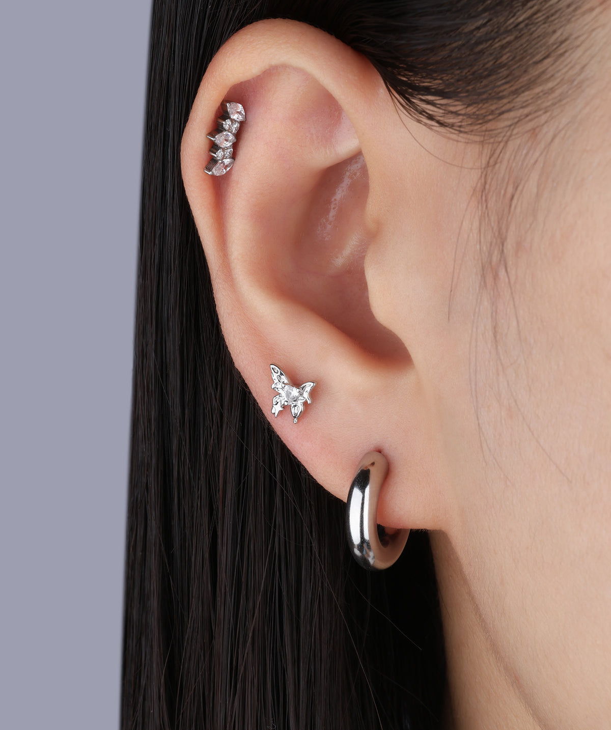 Loving Butterfly Flatback Stud - Stainless Steel - Helix, Upper Lobe, Flat - Oumo Jewelry
