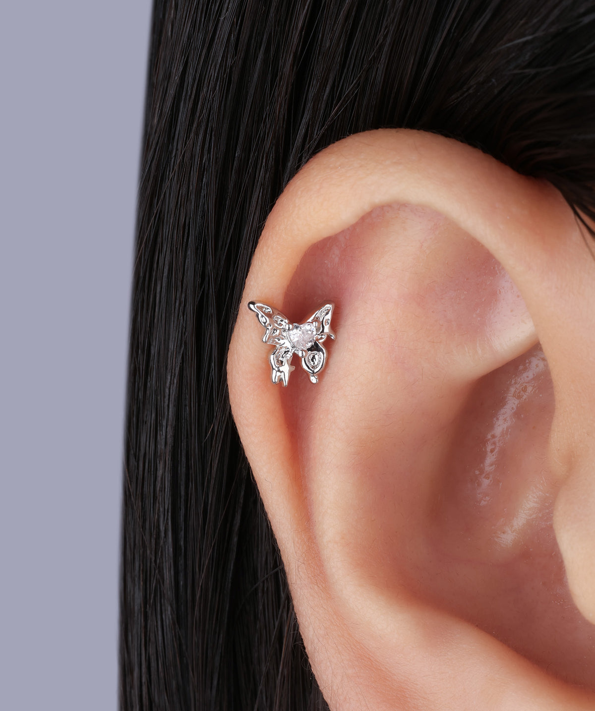 Loving Butterfly Flatback Stud - Stainless Steel - Helix, Upper Lobe, Flat - Oumo Jewelry