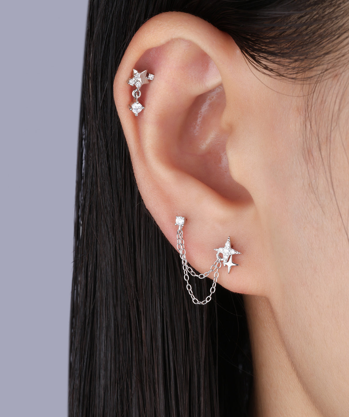 Twinkling Star Chain - Sterling Silver 925 - Lobe, Upper Lobe - Oumo Jewelry