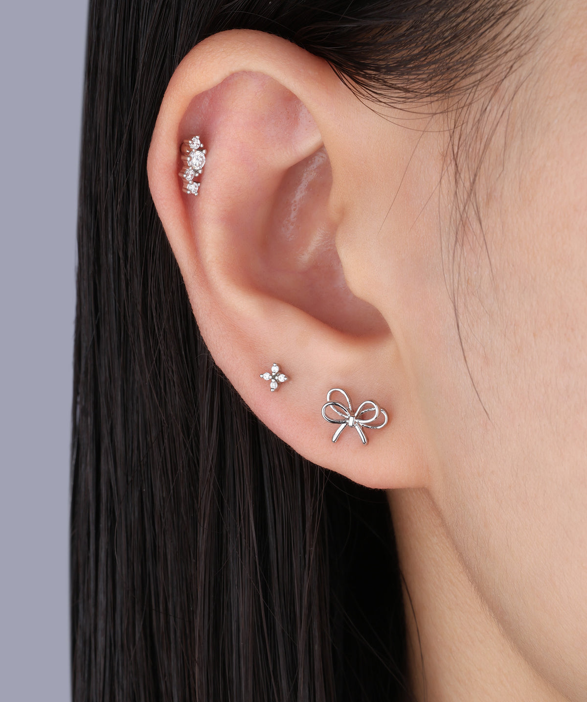 Playful Hollow Bow Flatback Stud - Stainless Steel - Helix, Conch, Flat - Oumo Jewelry