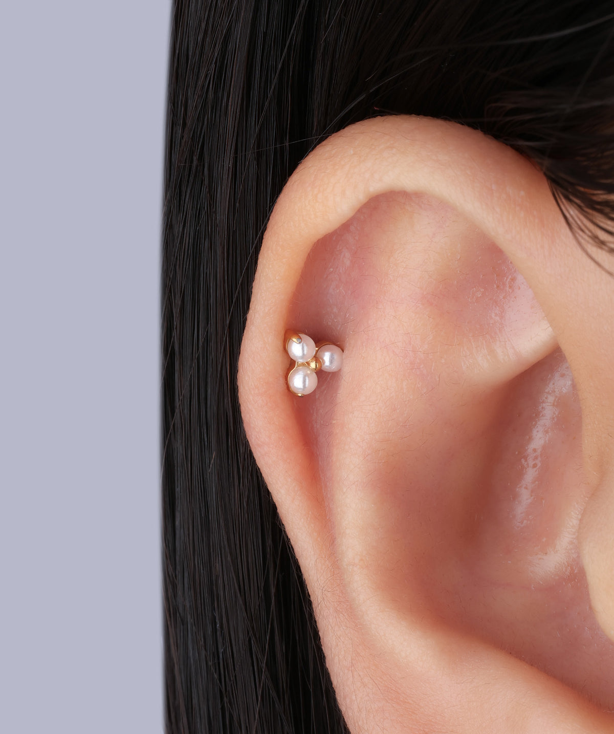 Titanium Elegant Pearl Flatback Stud - Titanium - Helix, Upper Lobe, Conch - Oumo Jewelry