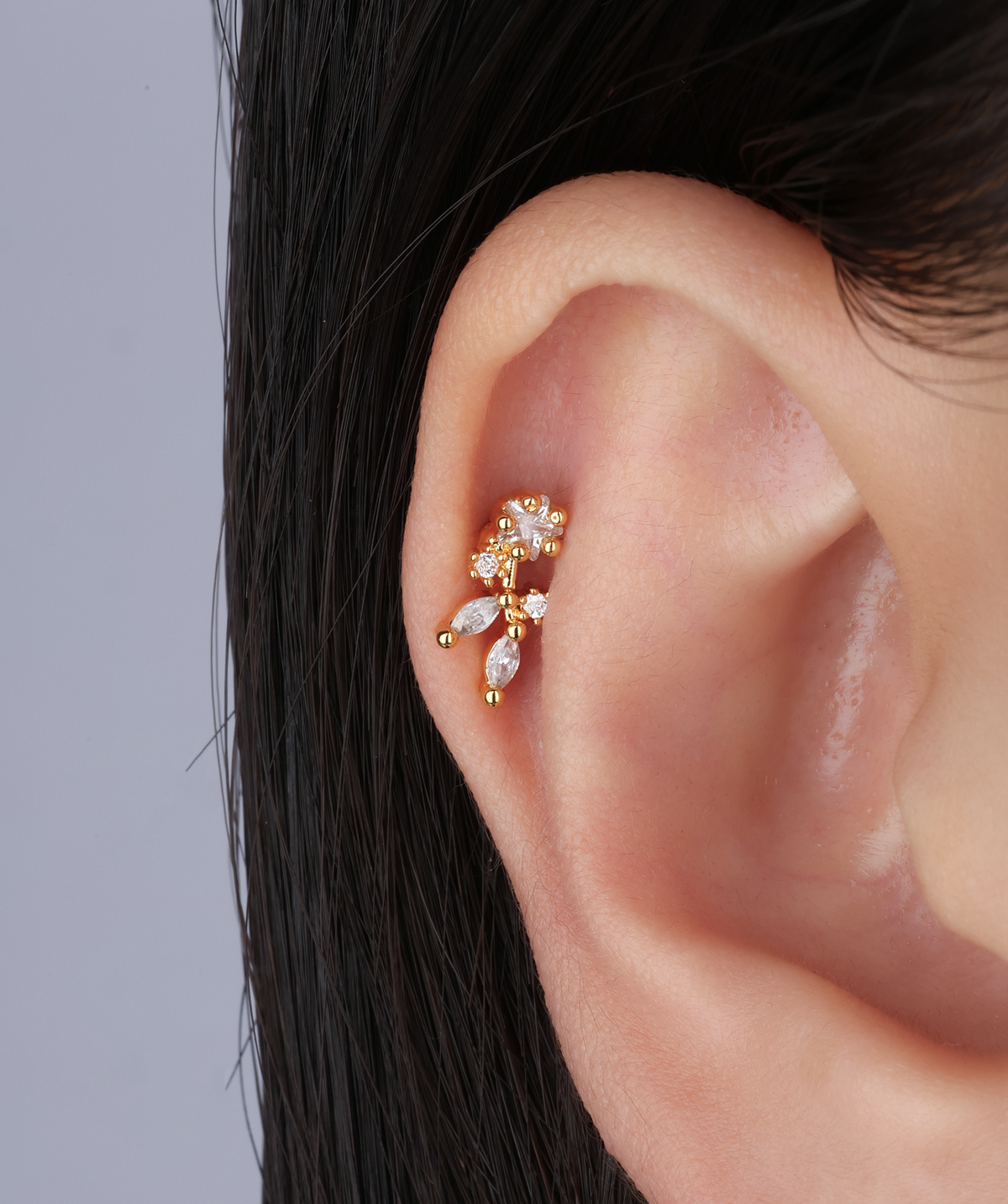 Star Leaf Stud - Stainless Steel - Upper Lobe, Helix - Oumo Jewelry