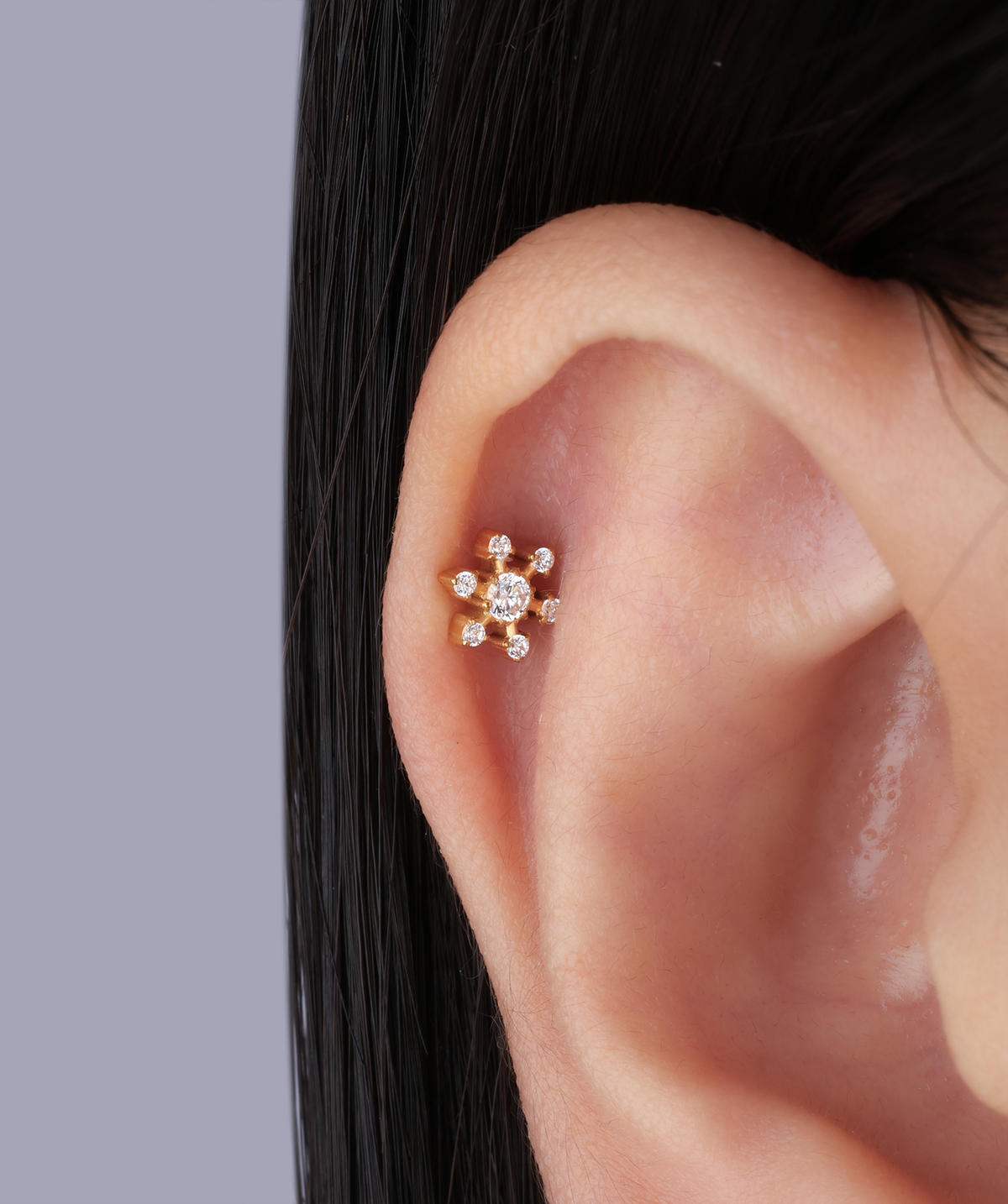 Titanium Snowflake Flatback Stud - Titanium - Helix, Conch, Flat - Oumo Jewelry